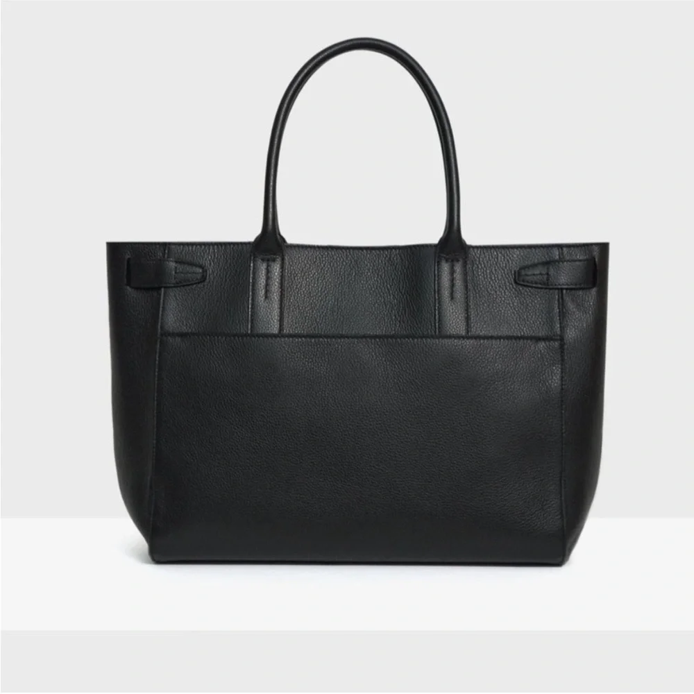 Theory Black Pebbled Leather Tote - Picture 7 of 9